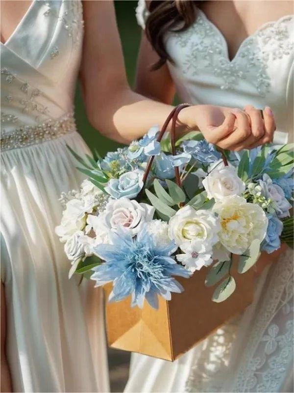 Sky Blue Fake Floral Artificial Flowers DIY Wedding Bouquet Box Set HH1921