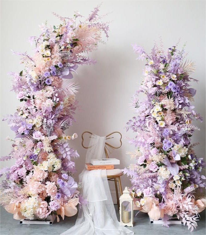 Horn Arch Purple Pink Marigold Hydrangea Artificial Flower Wedding Party Birthday Backdrop Decor CH97262