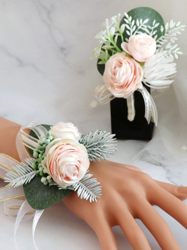 Blush Artificial Flower Wrist Corsages Wedding Boutonnieres WH9043