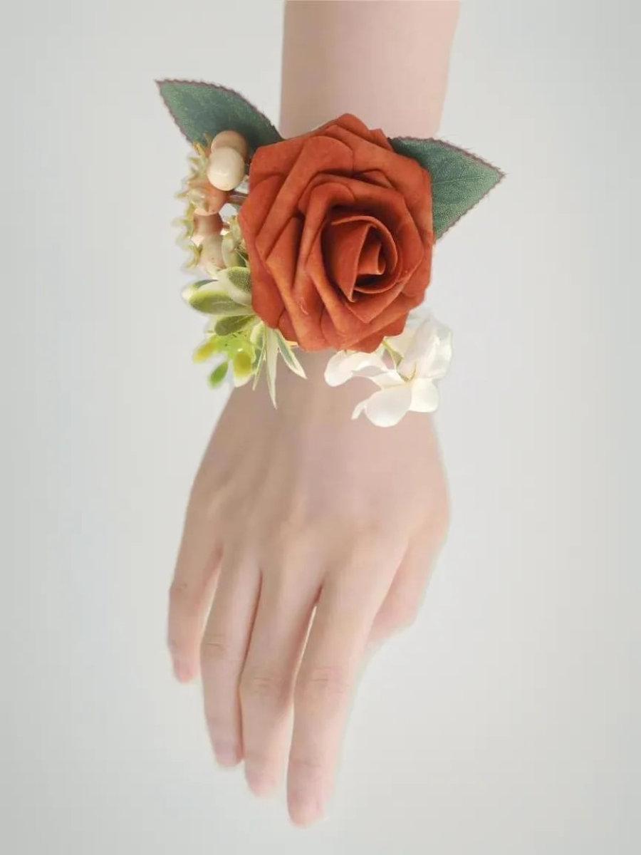 Sunset Terracotta Artificial Flower Wrist Corsages SW2023