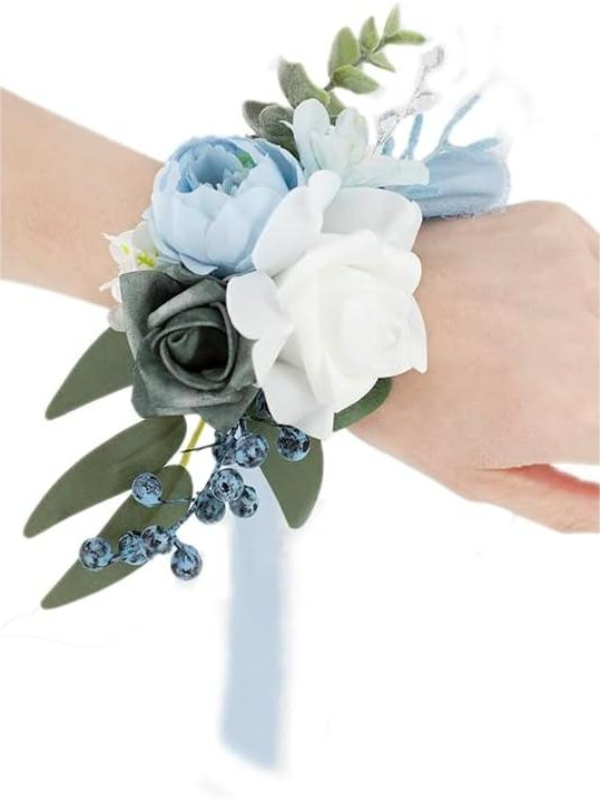 White Light Blue Artificial Flower Wrist Corsages SW2001