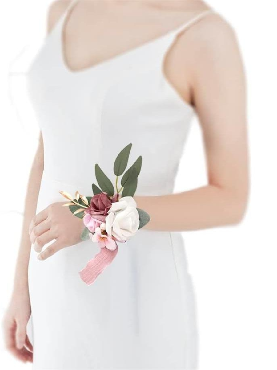Dusty Rose Cream Artificial Flower Wrist Corsages SW2012