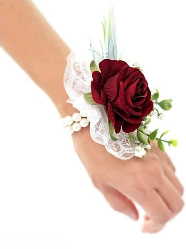 Burgundy Artificial Flower Wrist Corsages SW2011