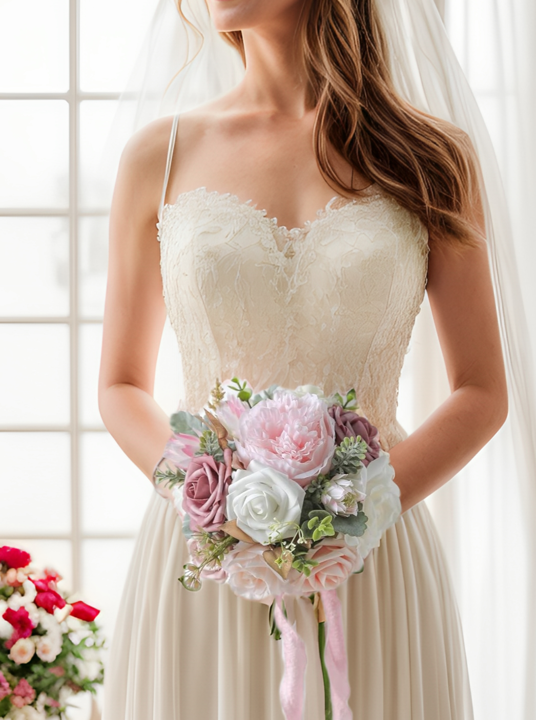 Light Pink 7" Artificial Flower Wedding Bridesmaid Bouquets BN9003