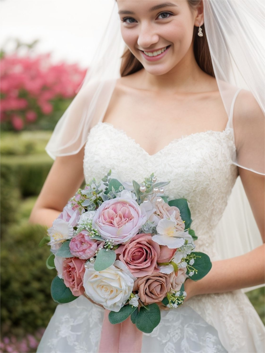 Dusty Rose 10“ Artificial Flower Wedding Bridal Bouquets Bridesmaid Bouquets SP2117