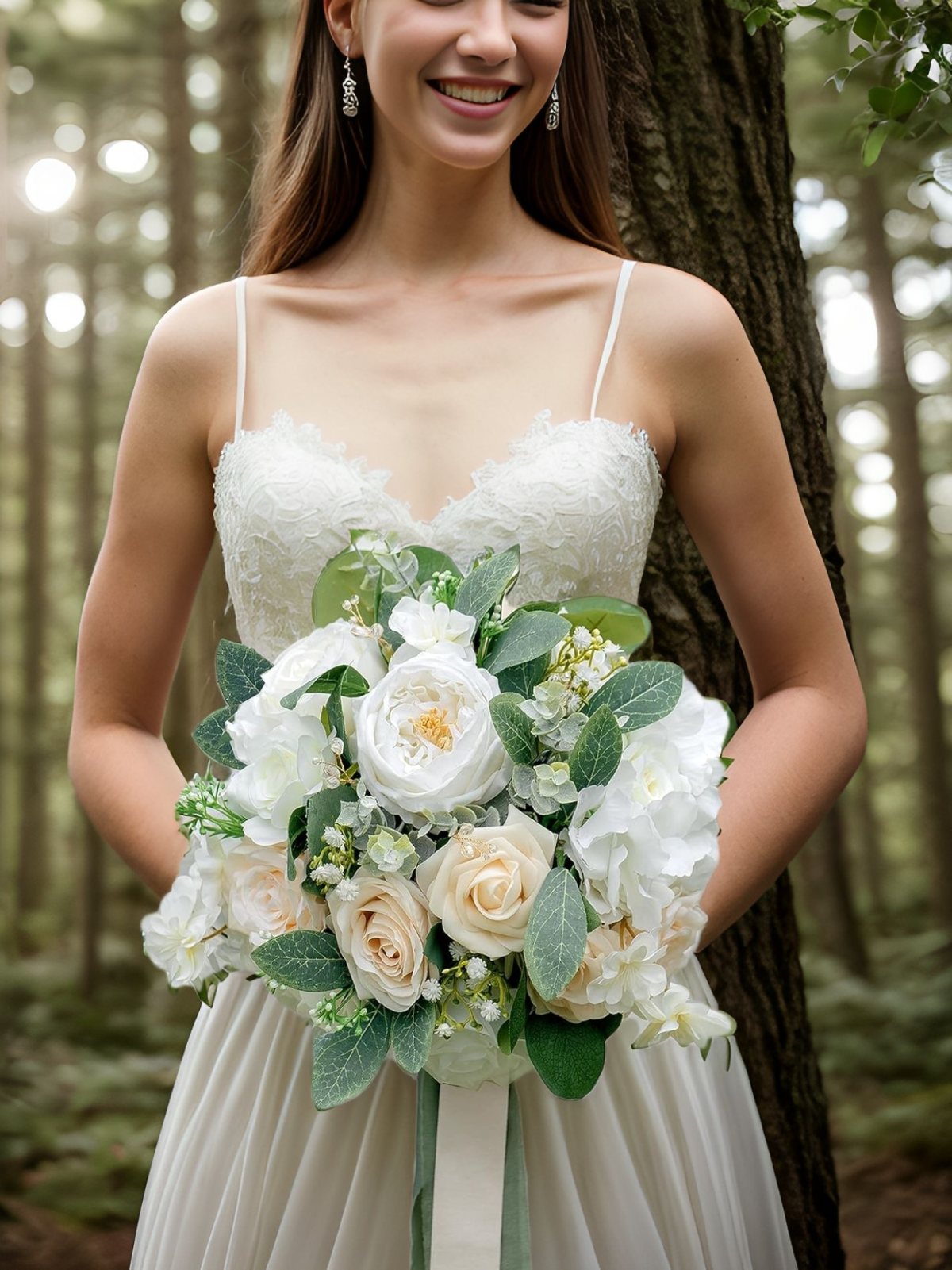 White 10“ Artificial Flower Wedding Bridal Bouquets Bridesmaid Bouquets SP2118