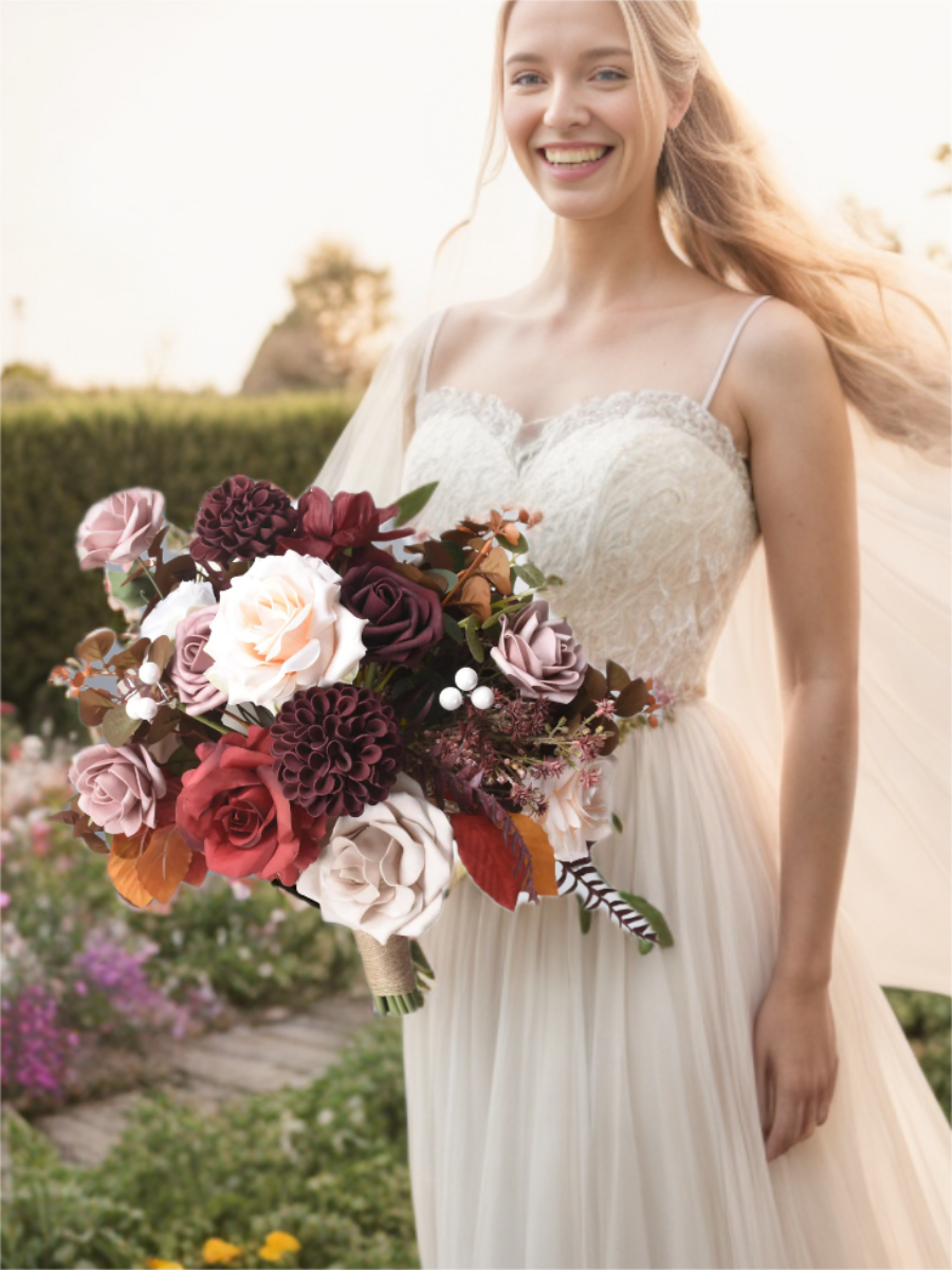 Marsala Artificial Flower Wedding Bridesmaid Bouquets SP9038