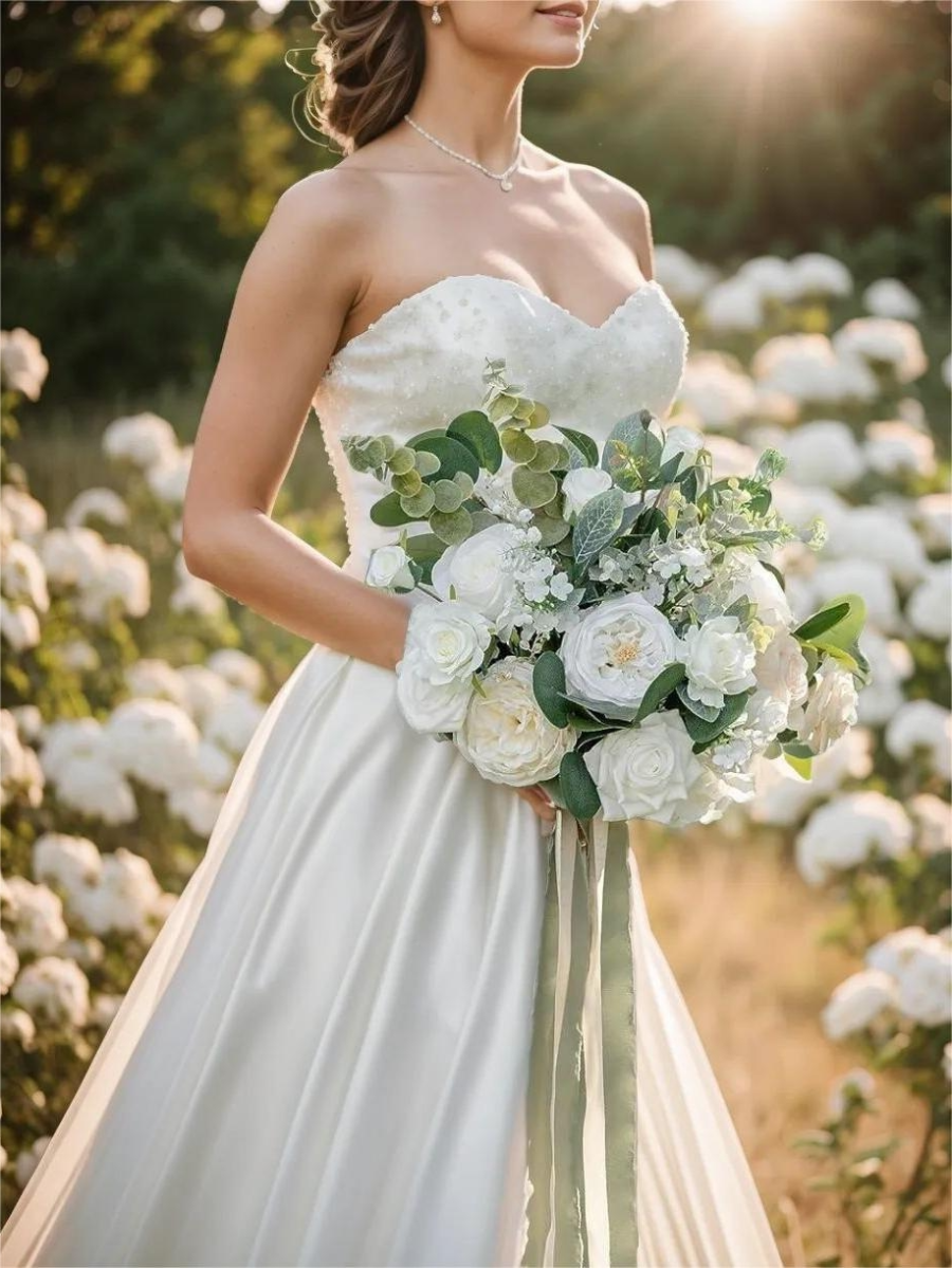 White 14“ Artificial Flower Wedding Bridal Bouquets SP2115