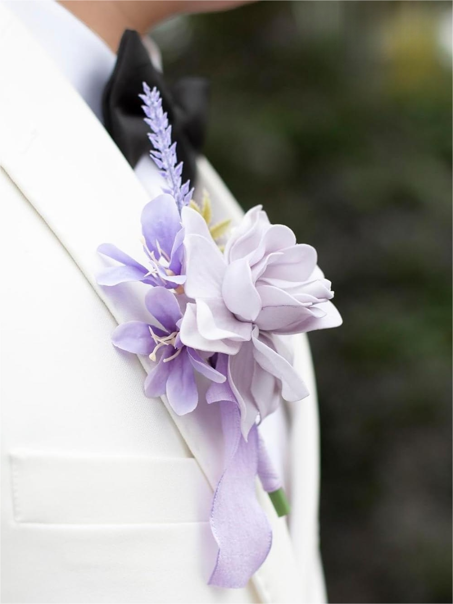 Purple Artificial Flower Wedding Boutonnieres LH2054