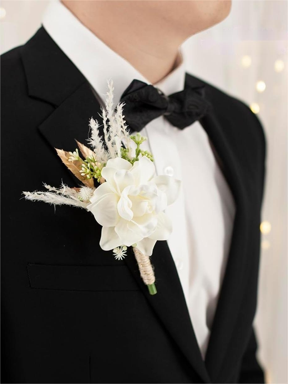 Ivory Artificial Flower Wedding Boutonnieres LH2053