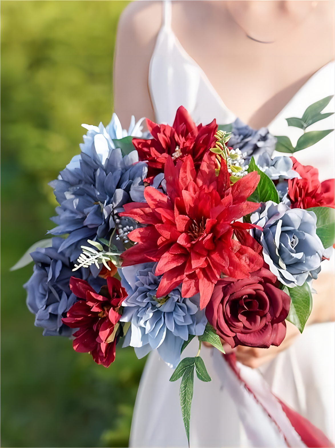 Gray Blue Fake Floral Artificial Flowers DIY Wedding Bouquet Box Set HH1925