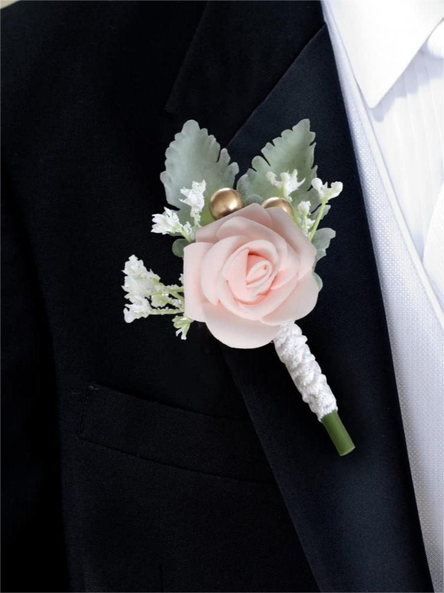 Blush Cream Artificial Flower Wedding Boutonnieres LH2031