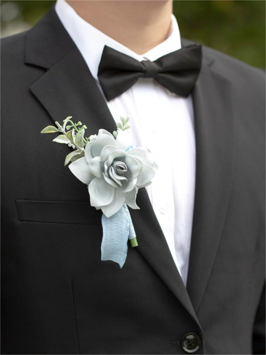Dusty Blue Artificial Flower Wedding Boutonnieres LH2051