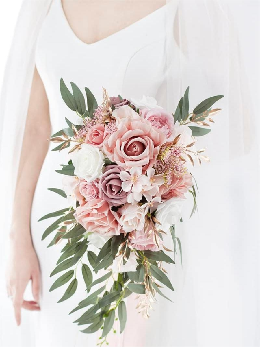 Dusty Pink 9" Artificial Flower Wedding Bridal Bouquets SP2027