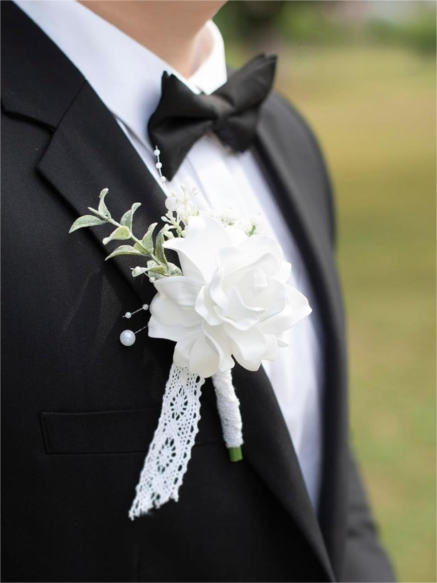 White Artificial Flower Wedding Boutonnieres LH2055