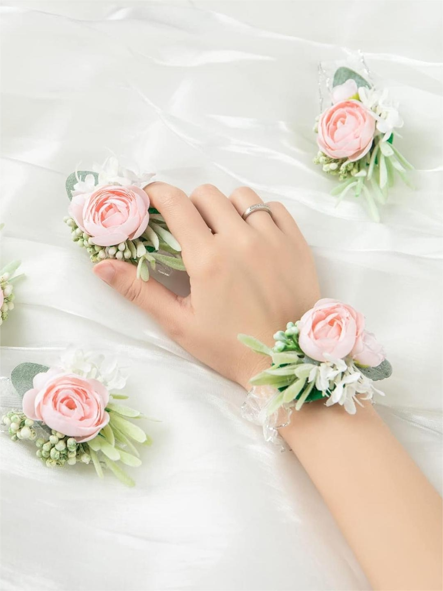 Blush Cream Artificial Flower Wrist Corsages SW2019