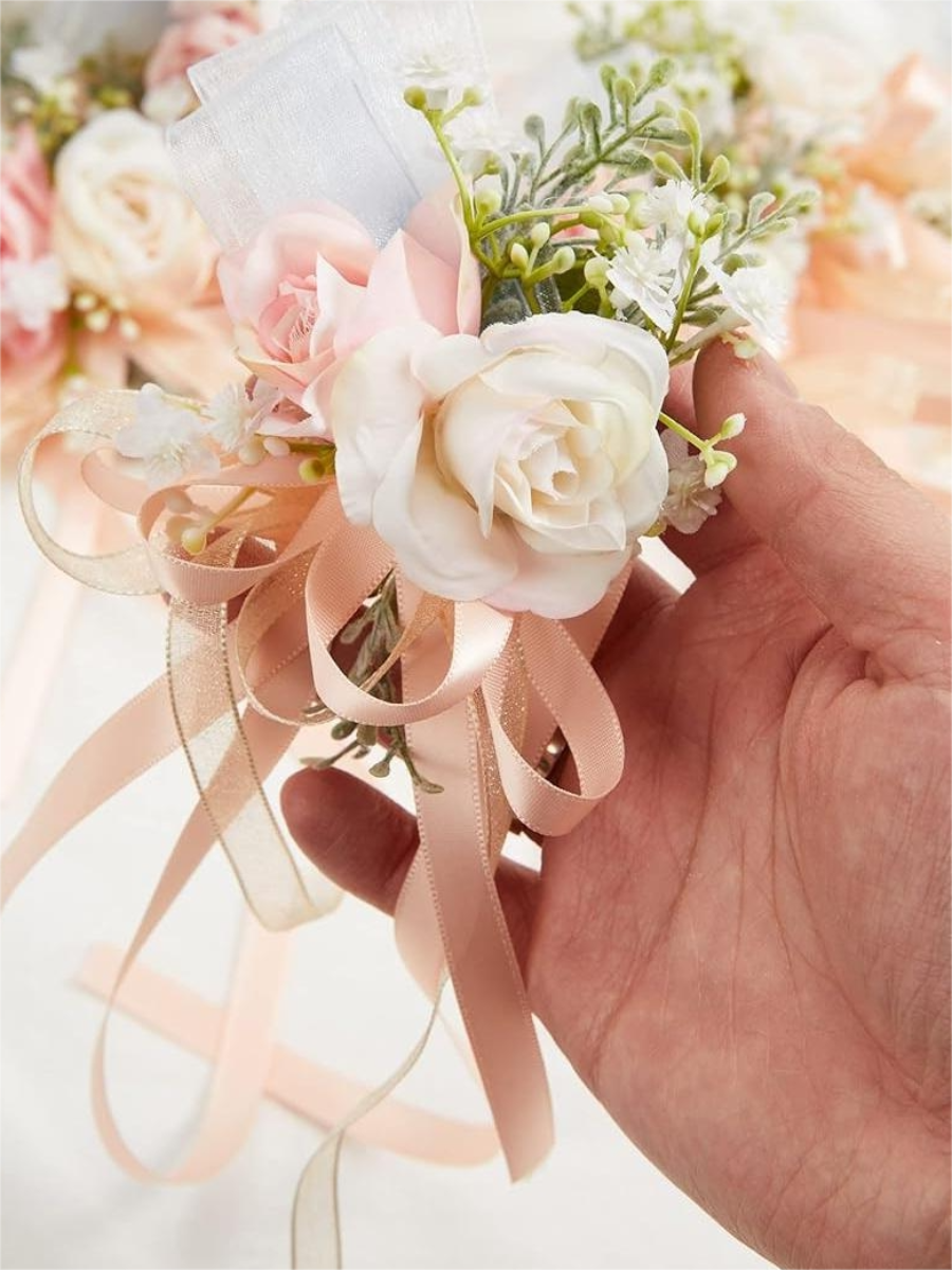 Dusty Rose Cream Artificial Flower Wrist Corsages SW2018