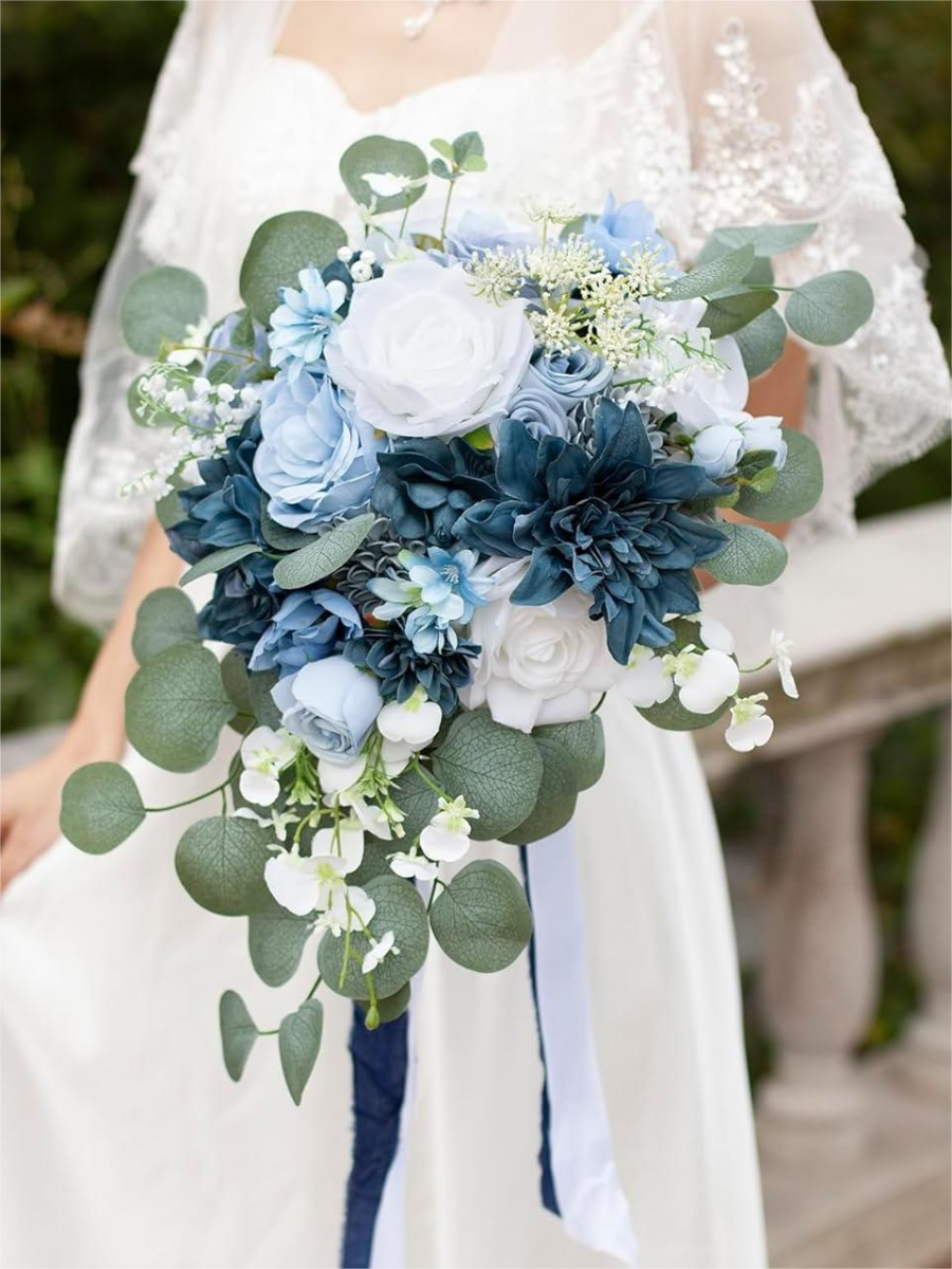 Dusty Blue 11" Artificial Flower Wedding Bridal Bouquets SP2037