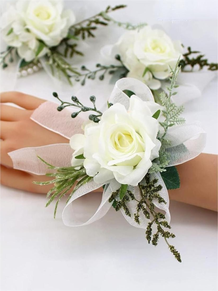 White Sage Artificial Flower Wrist Corsages SW2016