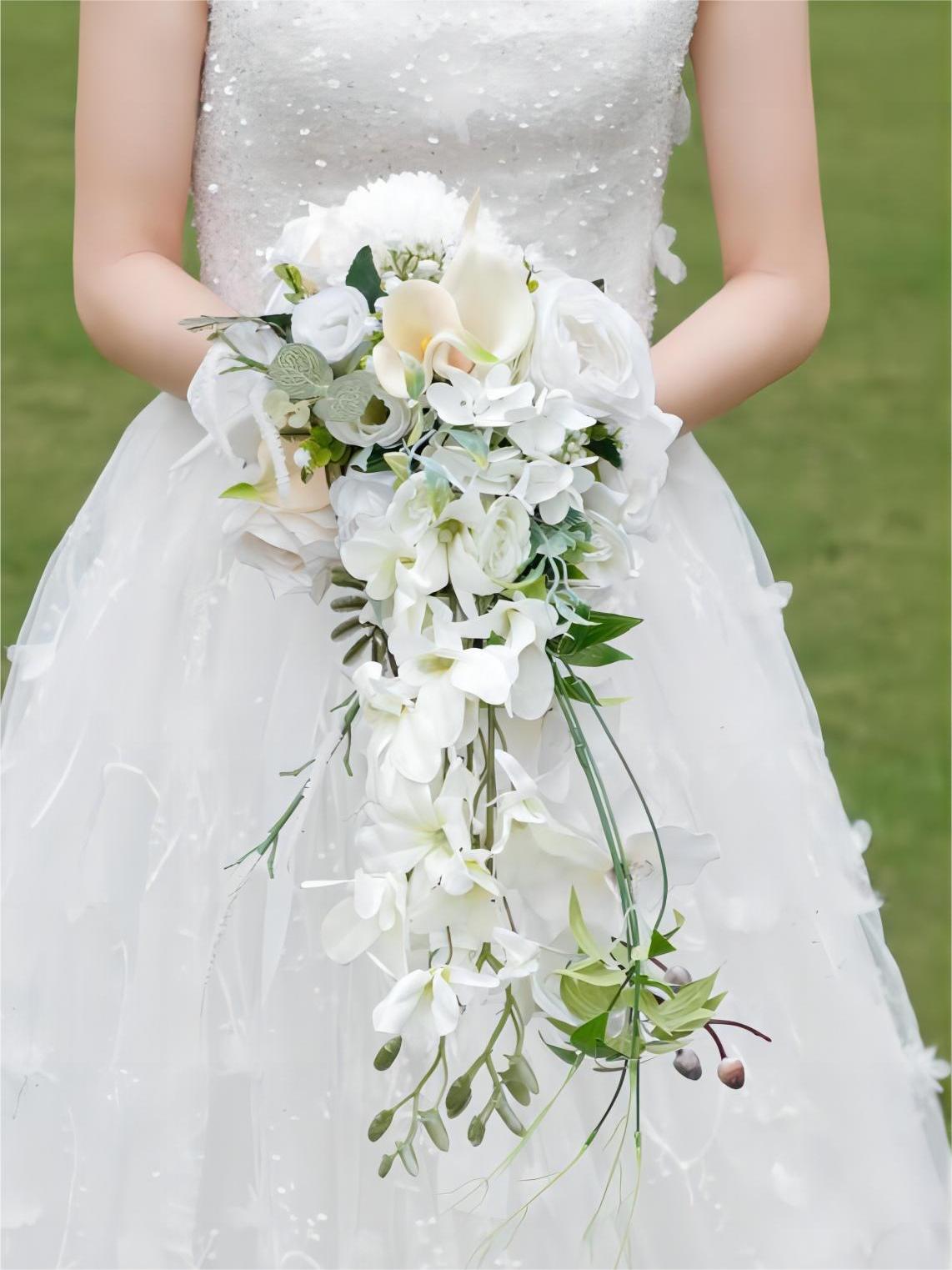 Burgundy & White Artificial Flower Wedding Bridal Bouquets SP7043