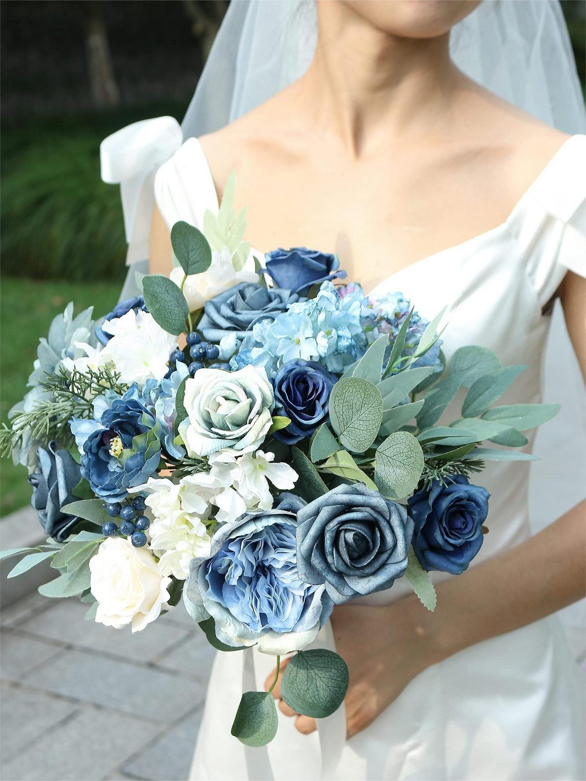 Gray blue Fake Floral Artificial Flowers DIY Wedding Bouquet Box Set HH8013
