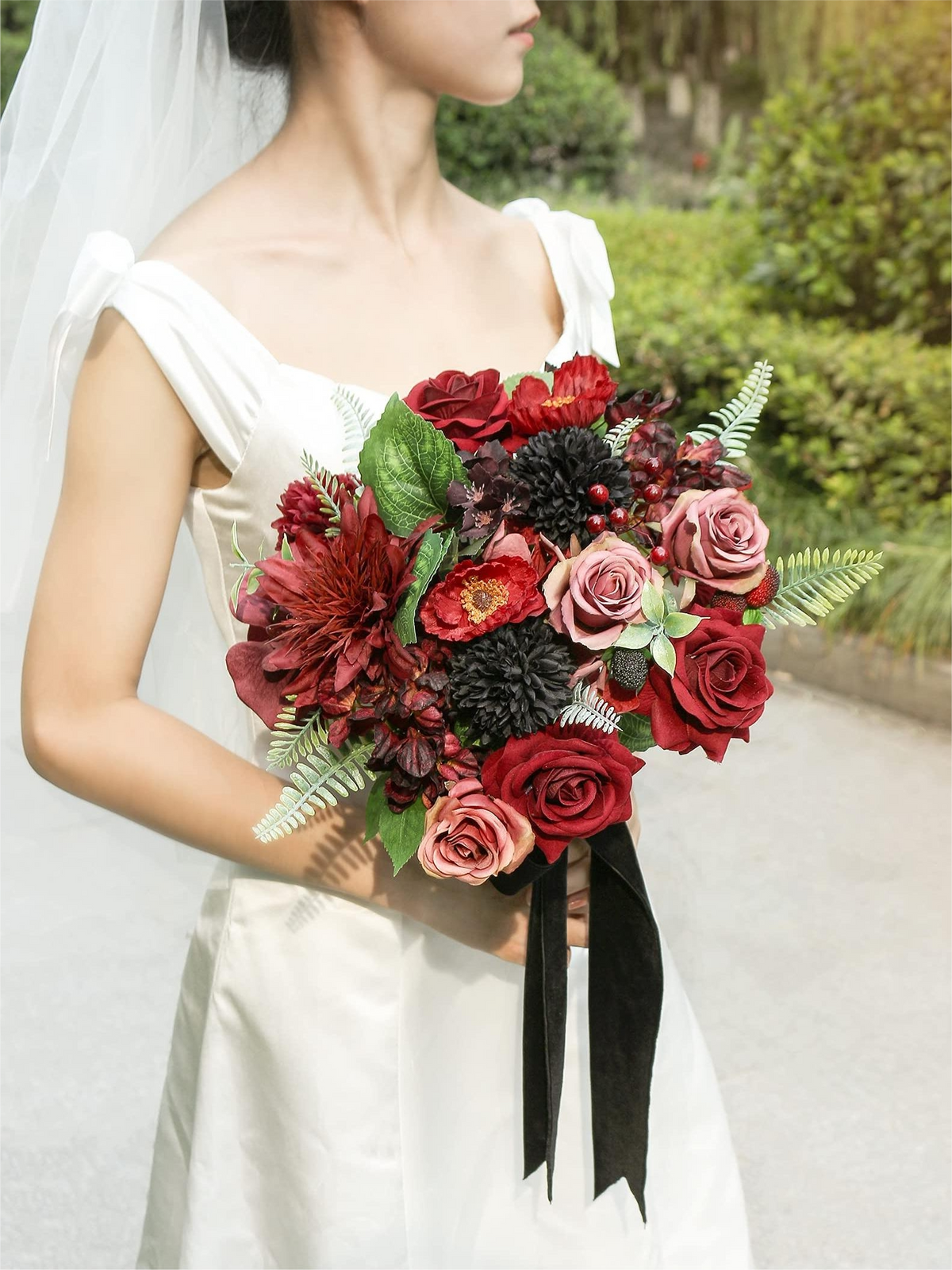 Burgundy Fake Floral Artificial Flowers DIY Wedding Bouquet Box Set HH8012