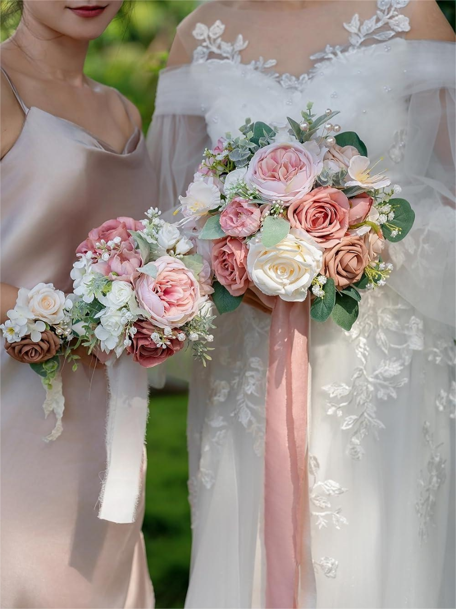 Dusty Rose 7“ Artificial Flower Wedding Bridesmaid Bouquets BN2102
