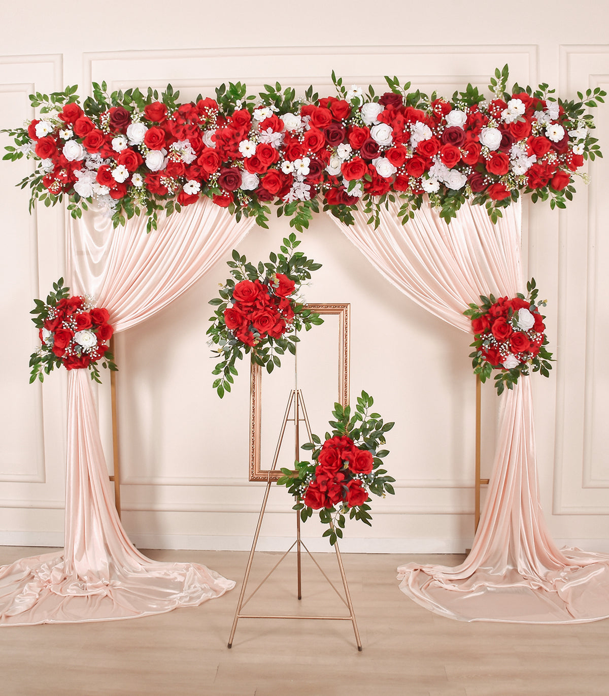 Red White Hydrangea Rose Artificial Flower Wedding Party Birthday Backdrop Decor CH1019
