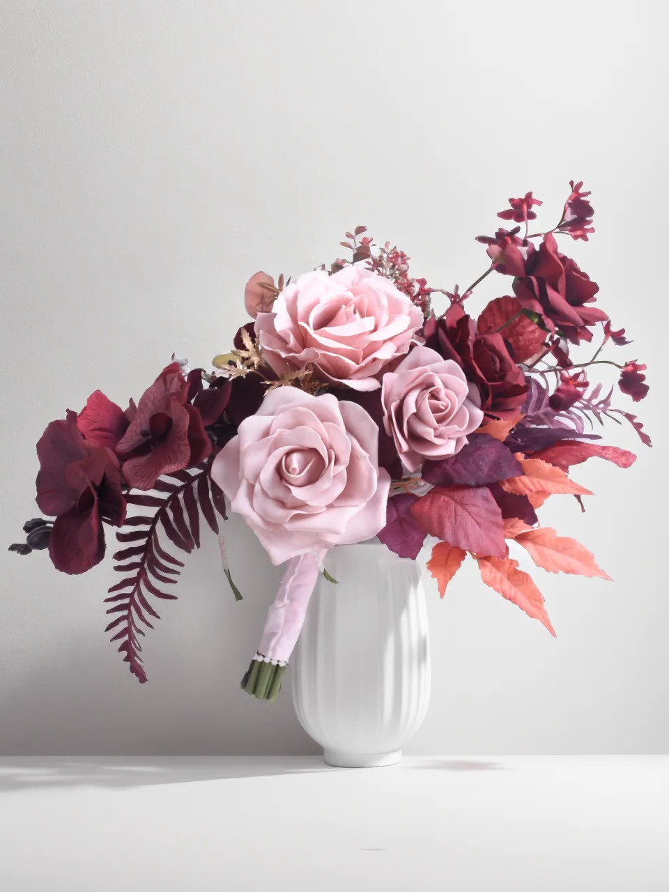 Burgundy & Pink Artificial Flower Wedding Bridal Bouquets SP9028