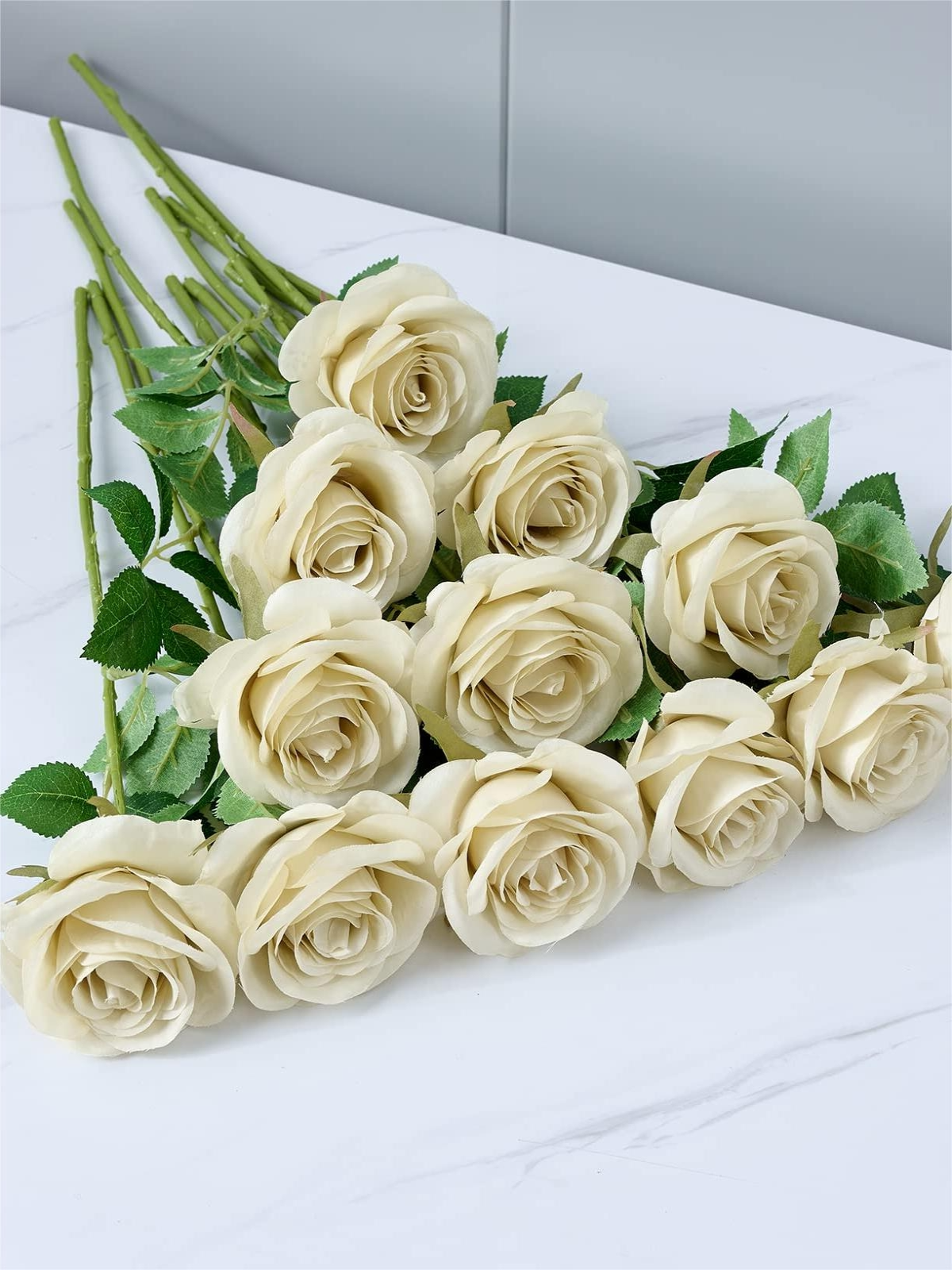 Beige Artificial Rose Flowers With Long Stems Wedding Bouquet Centerpieces Decorations HH8024