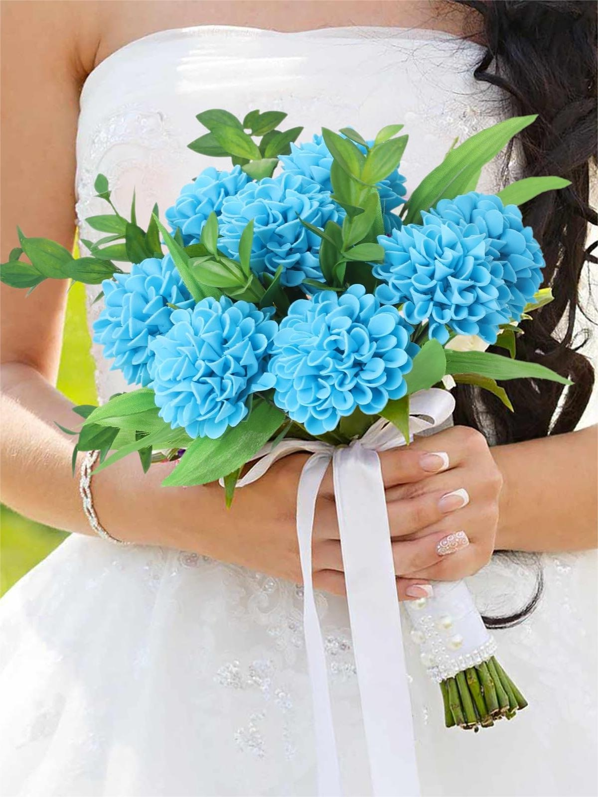 Sky Blue Fake Floral Artificial Flowers DIY Wedding Bouquet Box Set HH1336-3