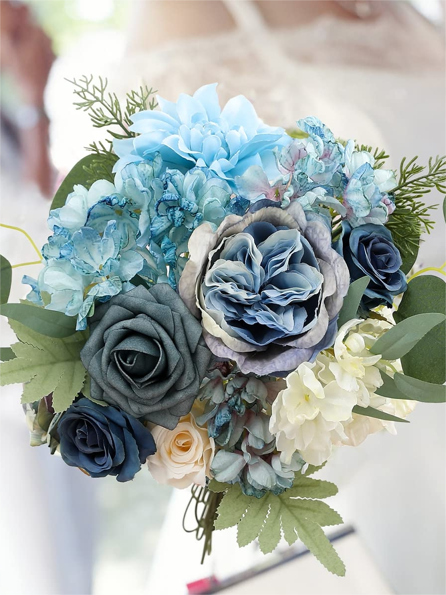 Dust blue Fake Floral Artificial Flowers DIY Wedding Bouquet Box Set HH6902