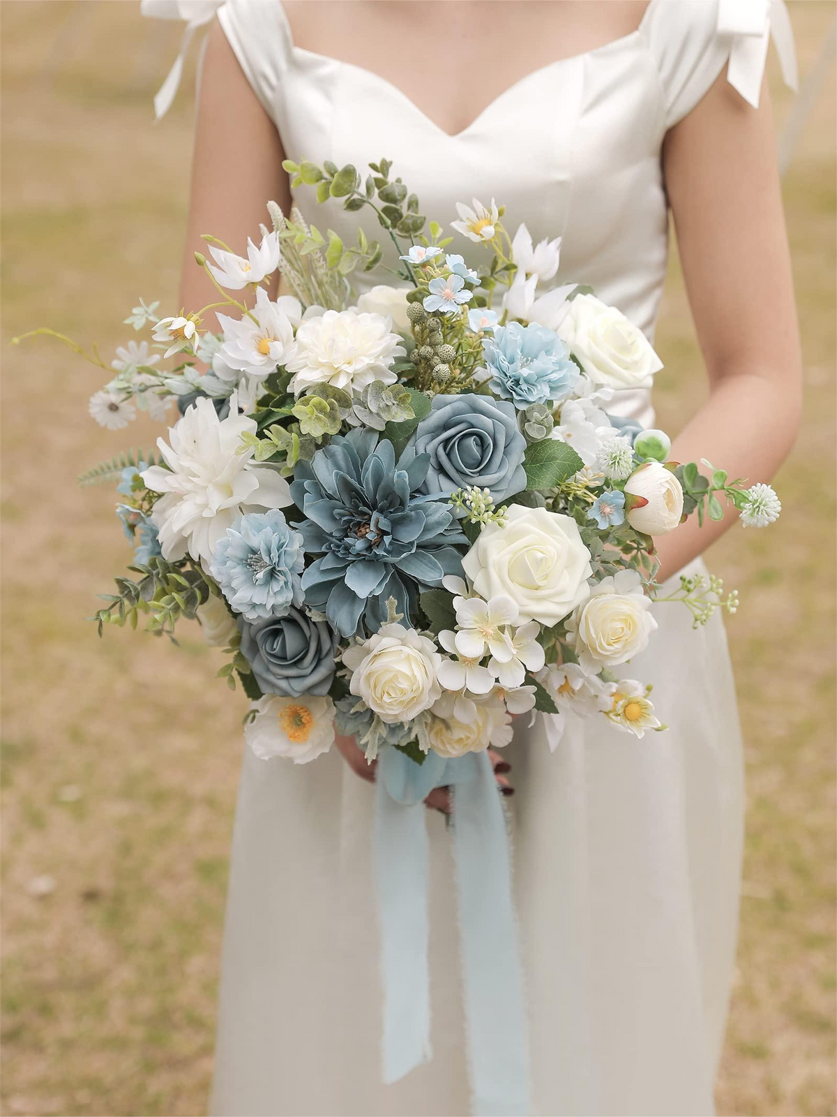 Blue White Fake Floral Artificial Flowers DIY Wedding Bouquet Box Set HH1501