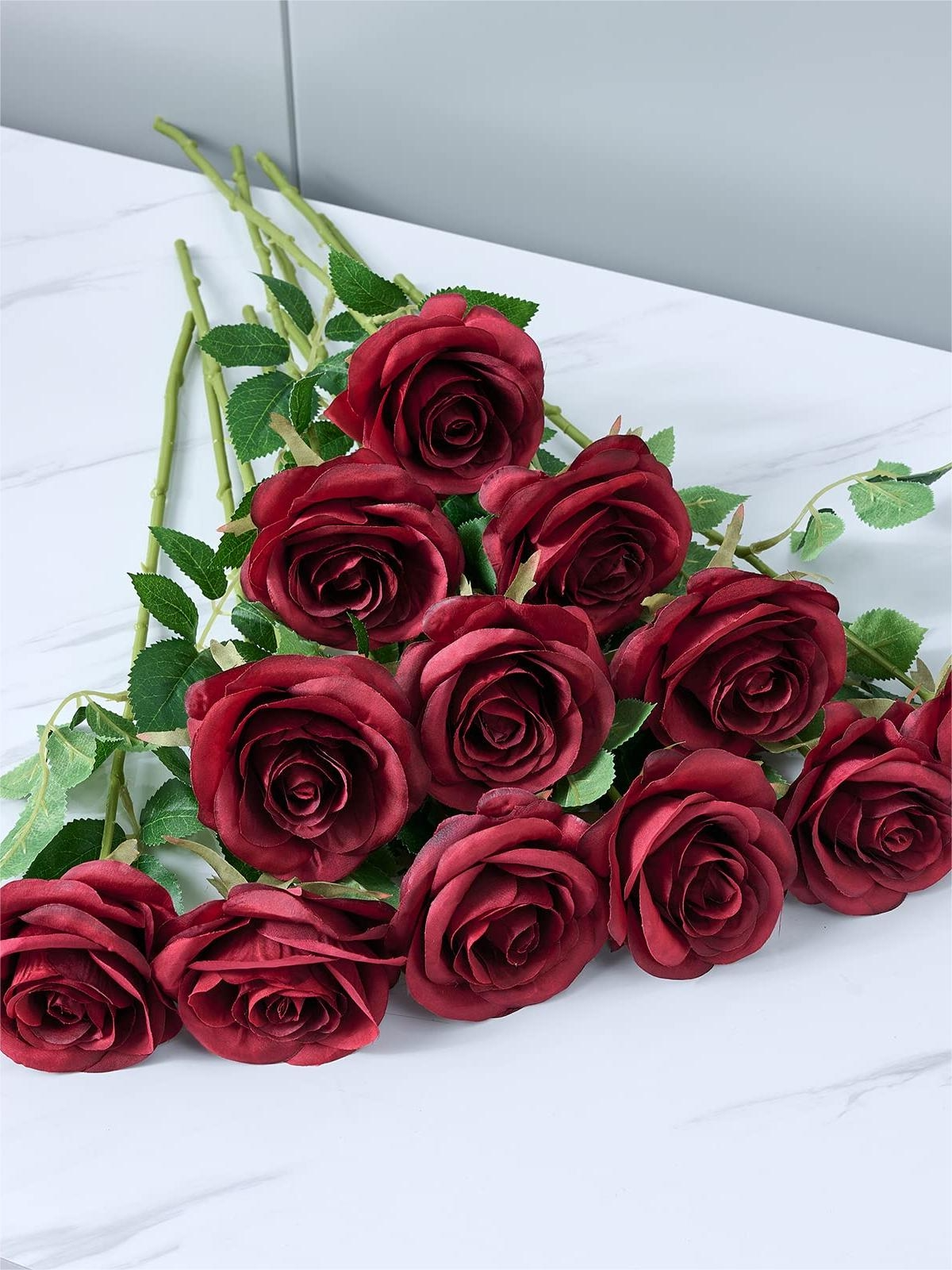 Wine Red Artificial Rose Flowers With Long Stems Wedding Bouquet Centerpieces Decorations HH8030