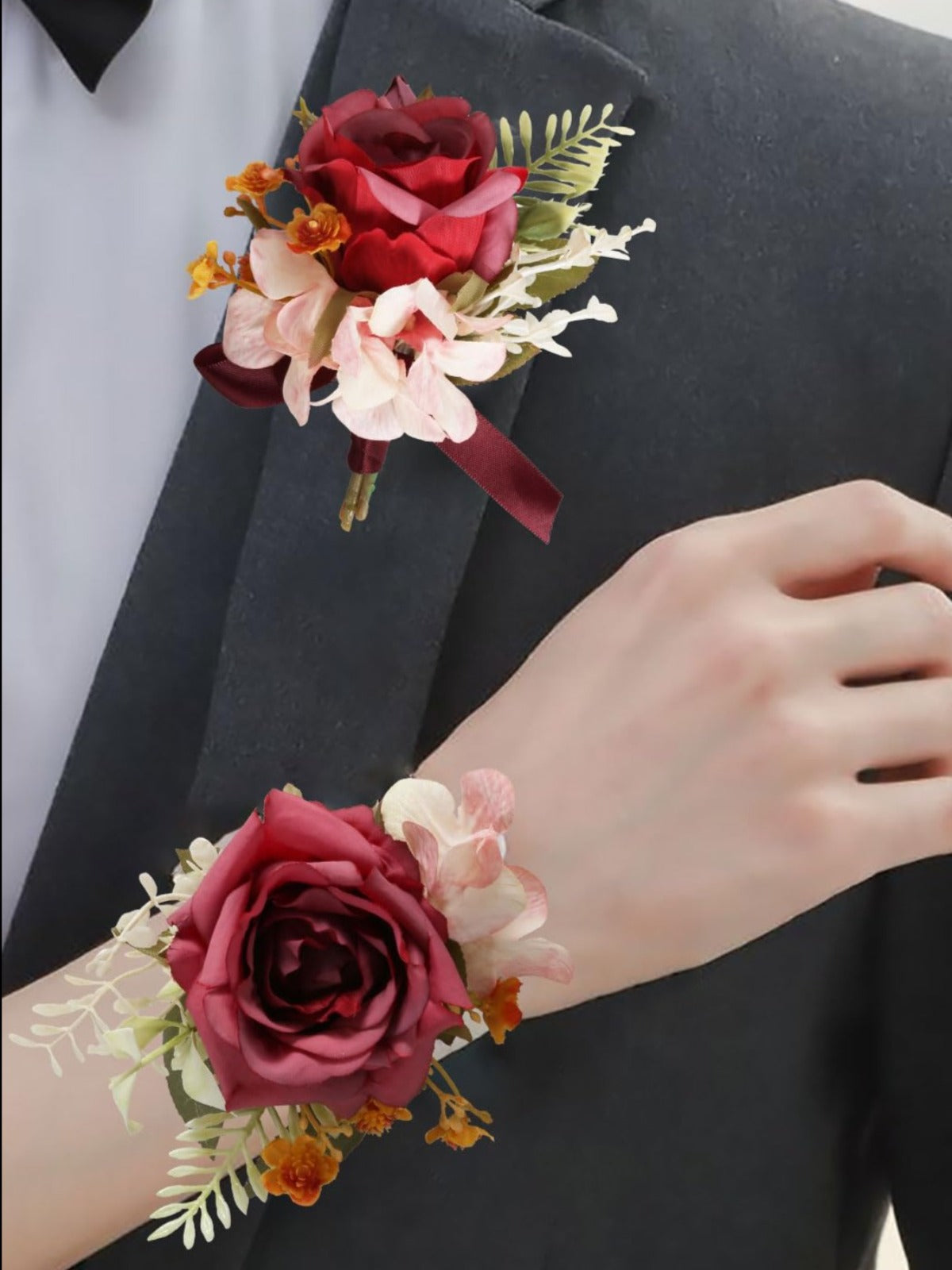 Burgundy & Pink Artificial Flower Wedding Bridal Bouquets  LS7649