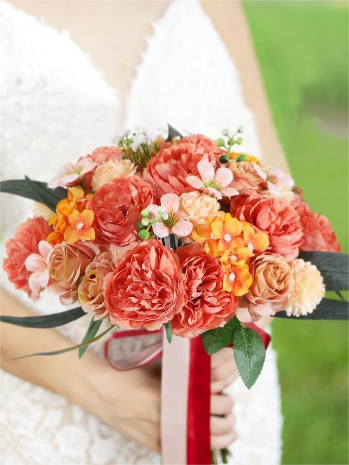 Pink Fake Floral Artificial Flowers DIY Wedding Bouquet Box Set HH6009