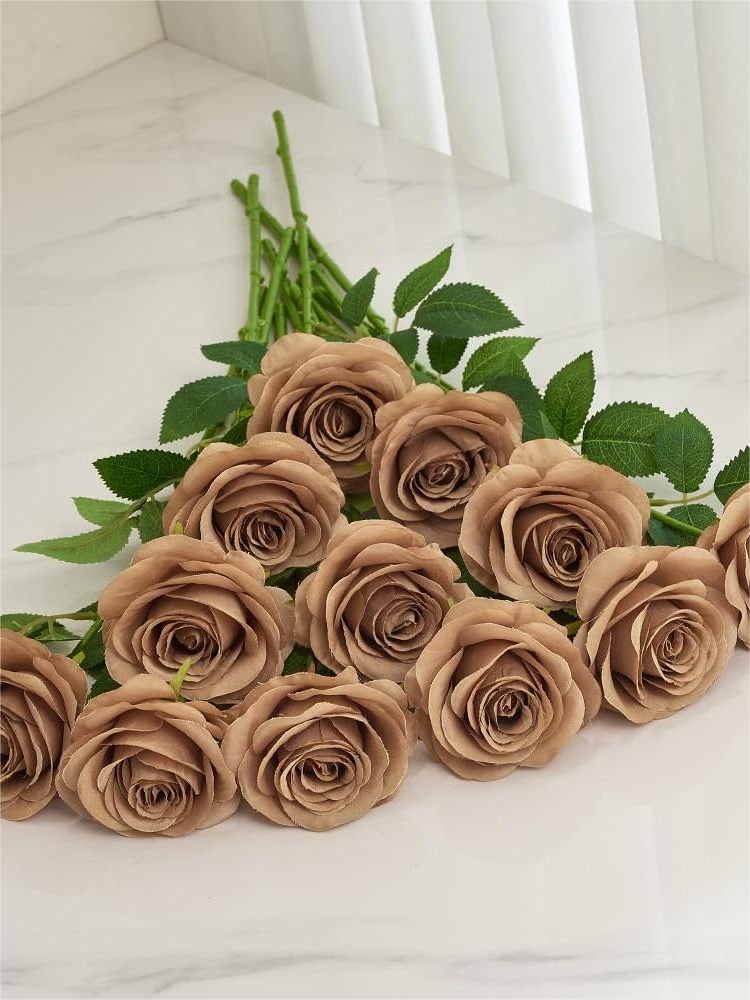 Brown Artificial Rose Flowers With Long Stems Wedding Bouquet Centerpieces Decorations HH8031