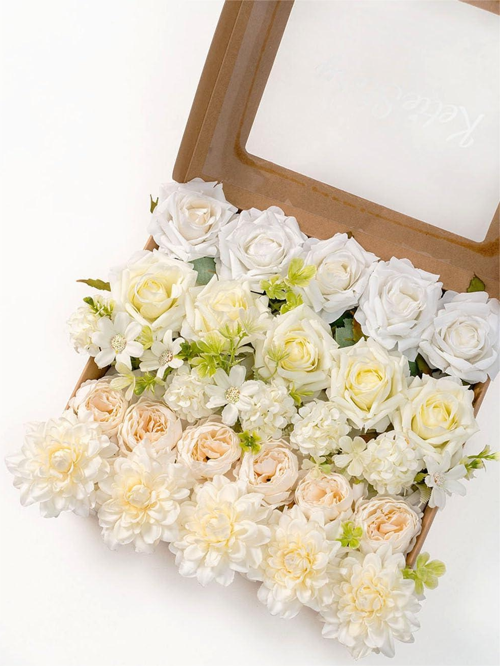 Ivory Fake Floral Artificial Flowers DIY Wedding Bouquet Box Set HH1935