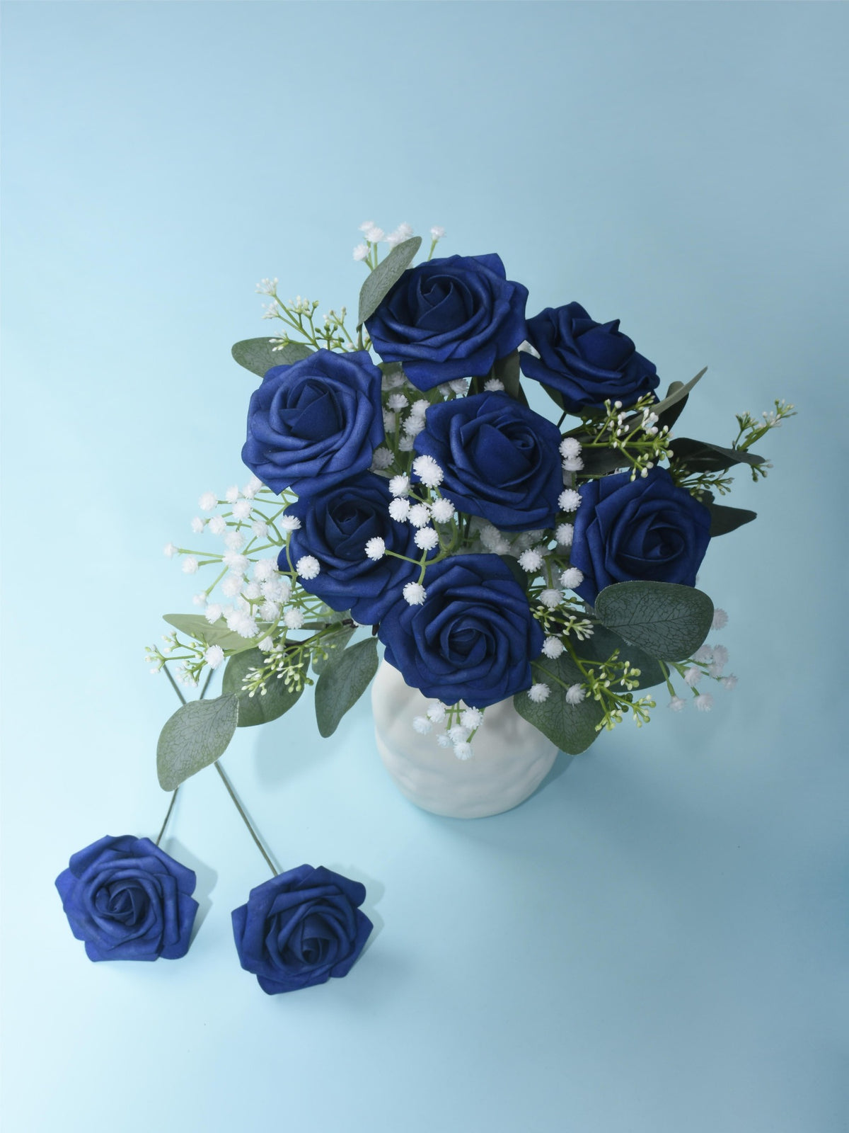 Navy Blue Fake Floral Artificial Flowers DIY Wedding Bouquet Box Set HH1266