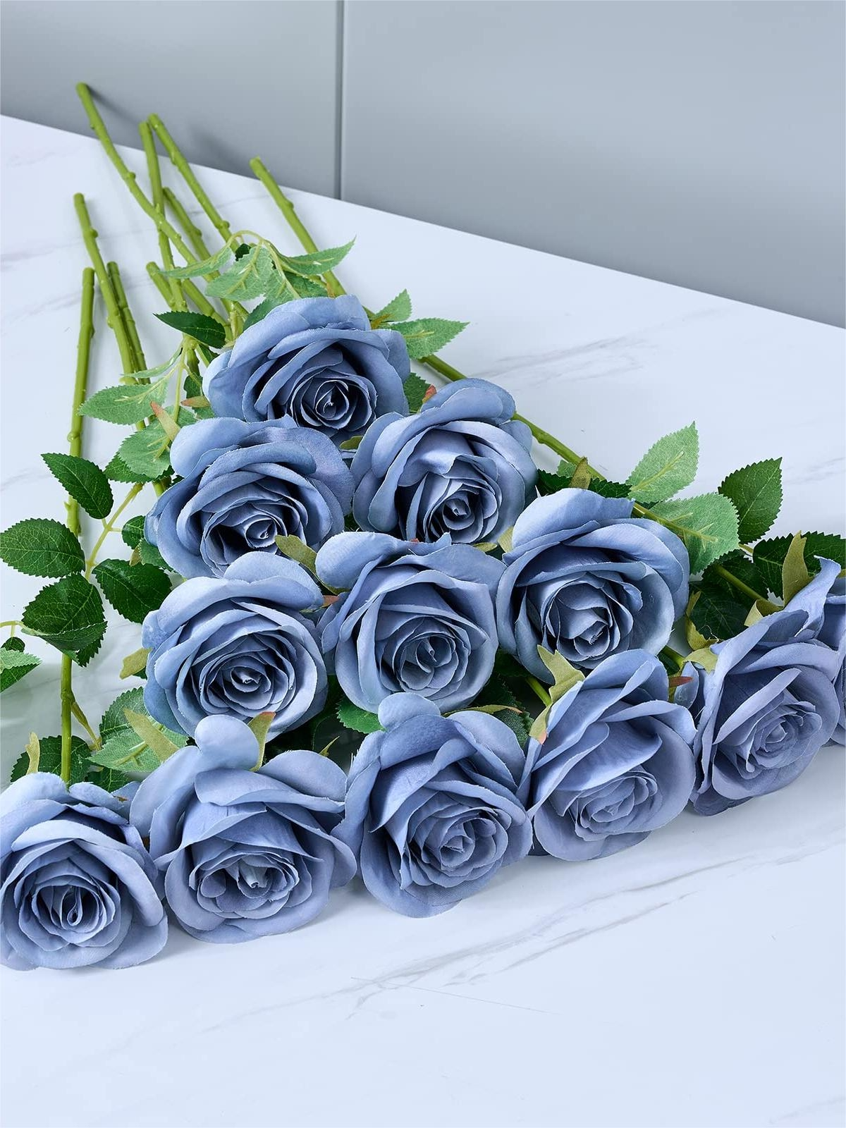 Gray Blue Artificial Rose Flowers With Long Stems Wedding Bouquet Centerpieces Decorations HH8033