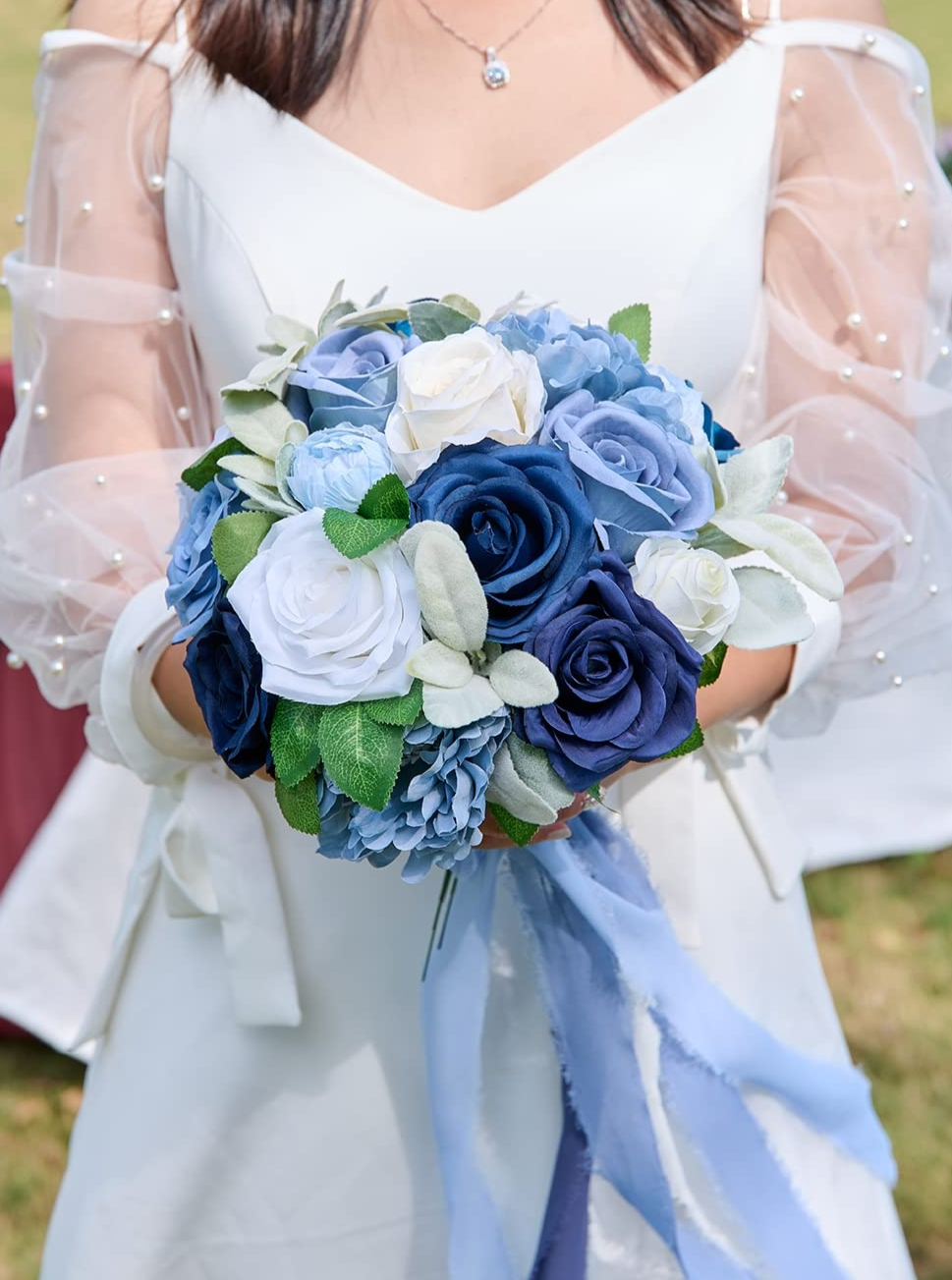 Blue Fake Floral Artificial Flowers DIY Wedding Bouquet Box Set HH8018