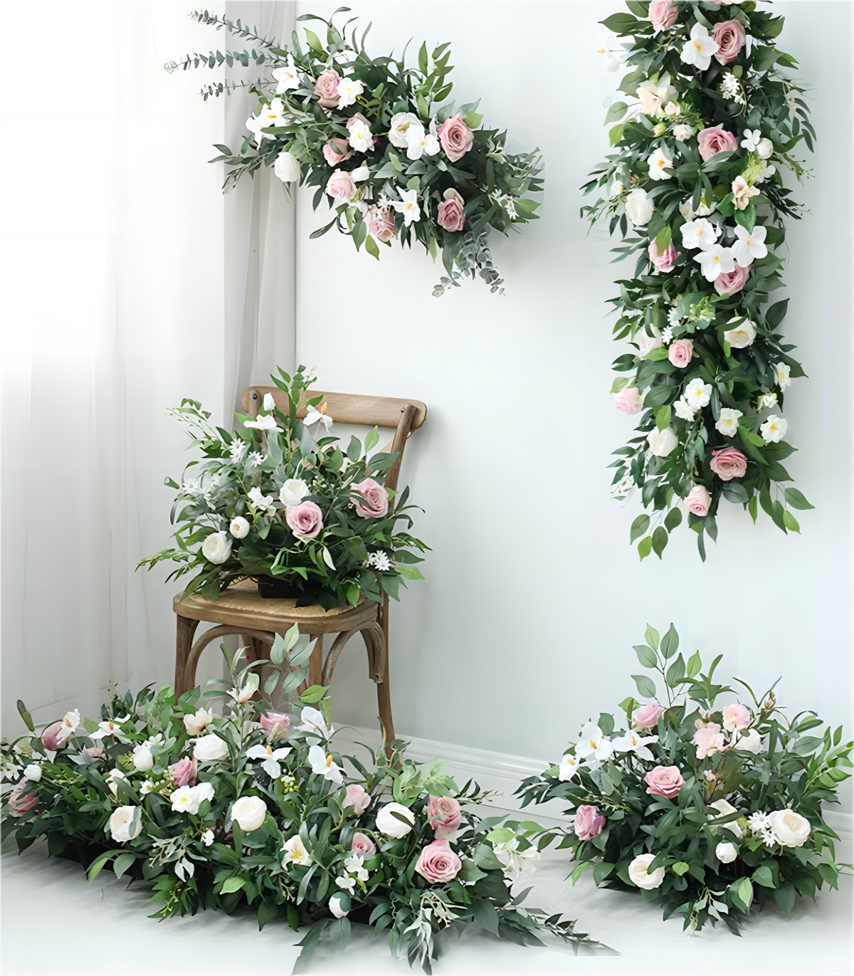 White Green Phalaenopsis Rose Artificial Flower Arrangement Row Wedding Party Birthday Backdrop Decor CH5019
