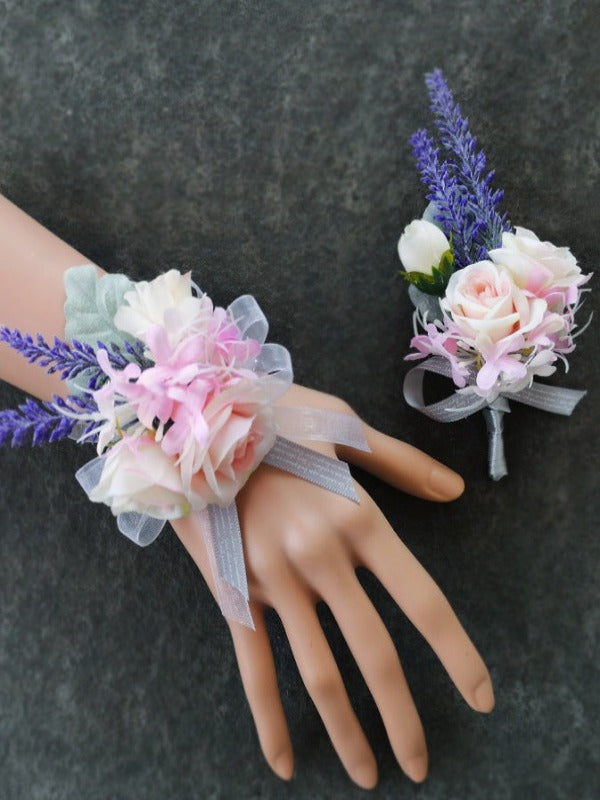 Pink Purple Artificial Flower Wrist Corsages Wedding Boutonnieres WH9049-E