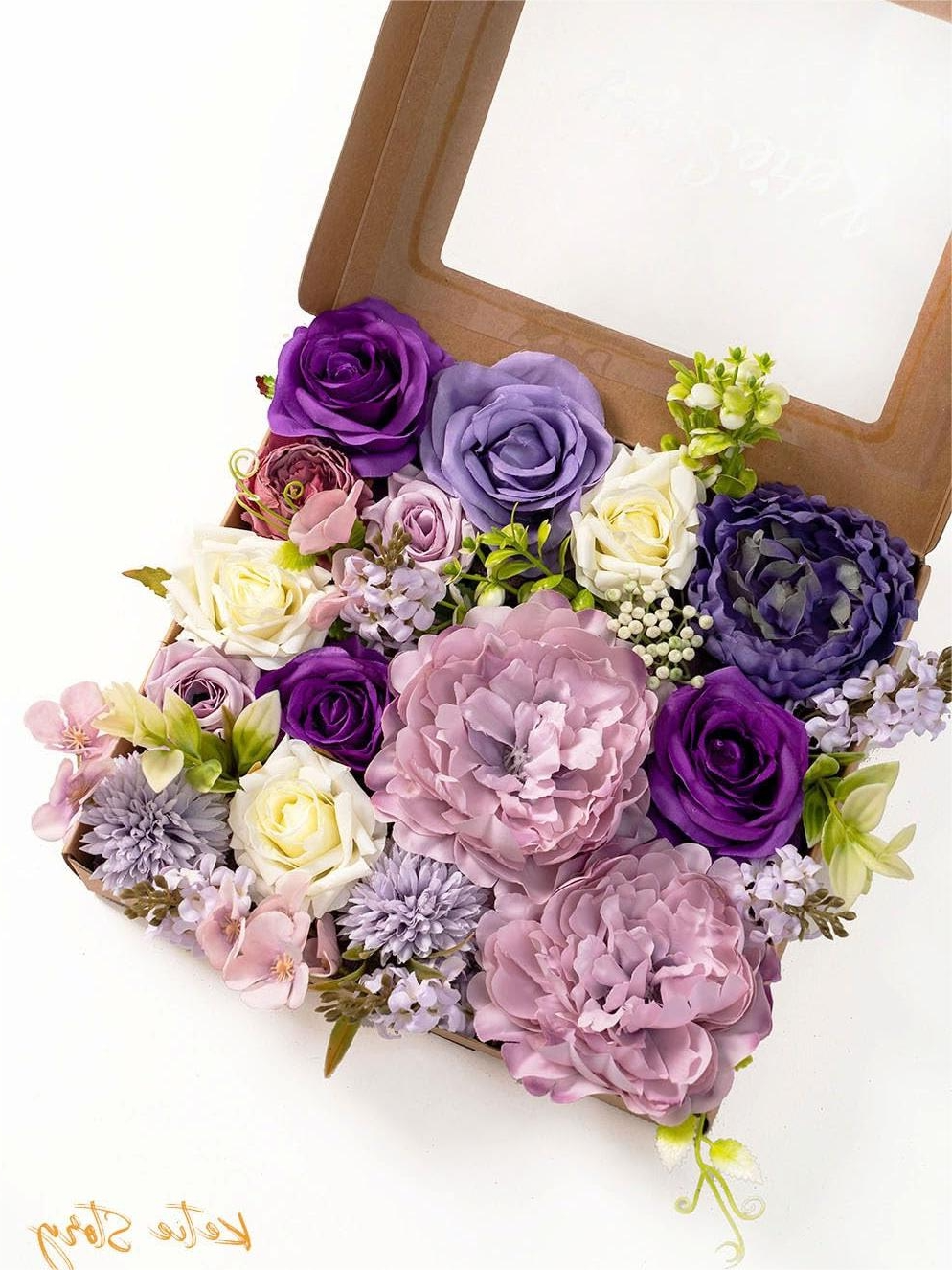 Purple Fake Floral Artificial Flowers DIY Wedding Bouquet Box Set HH1936