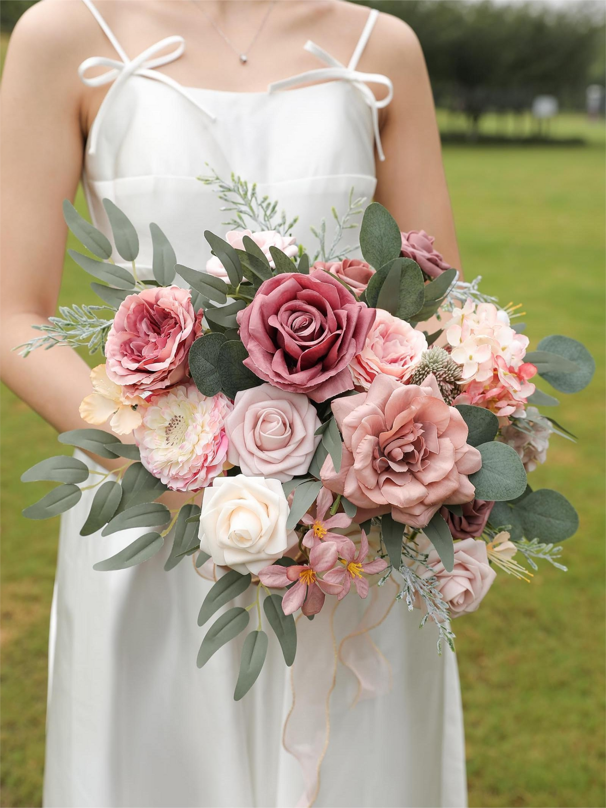 Dusty Rose Fake Floral Artificial Flowers DIY Wedding Bouquet Box Set HH1222