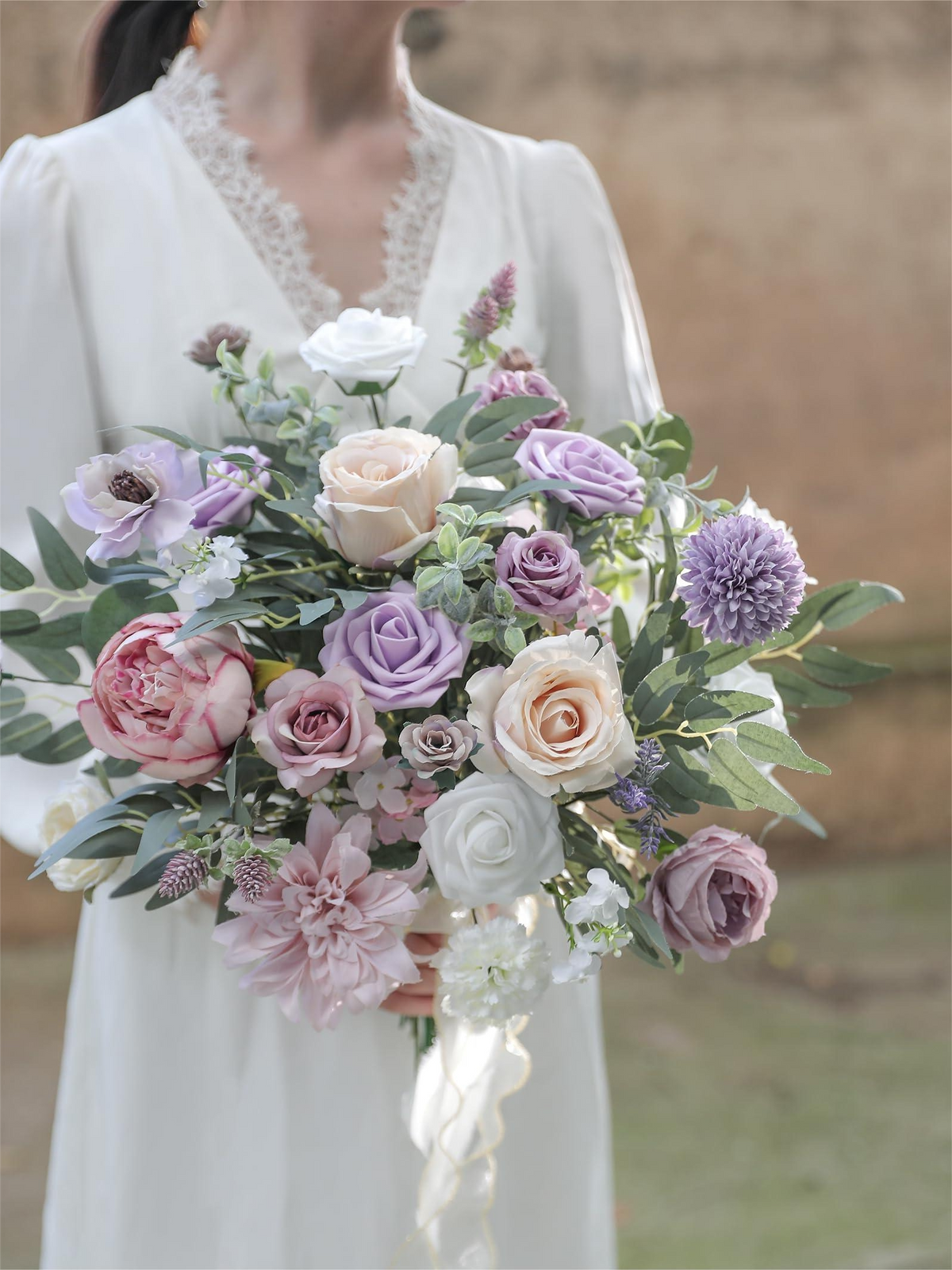 Purple Fake Floral Artificial Flowers DIY Wedding Bouquet Box Set HH1224