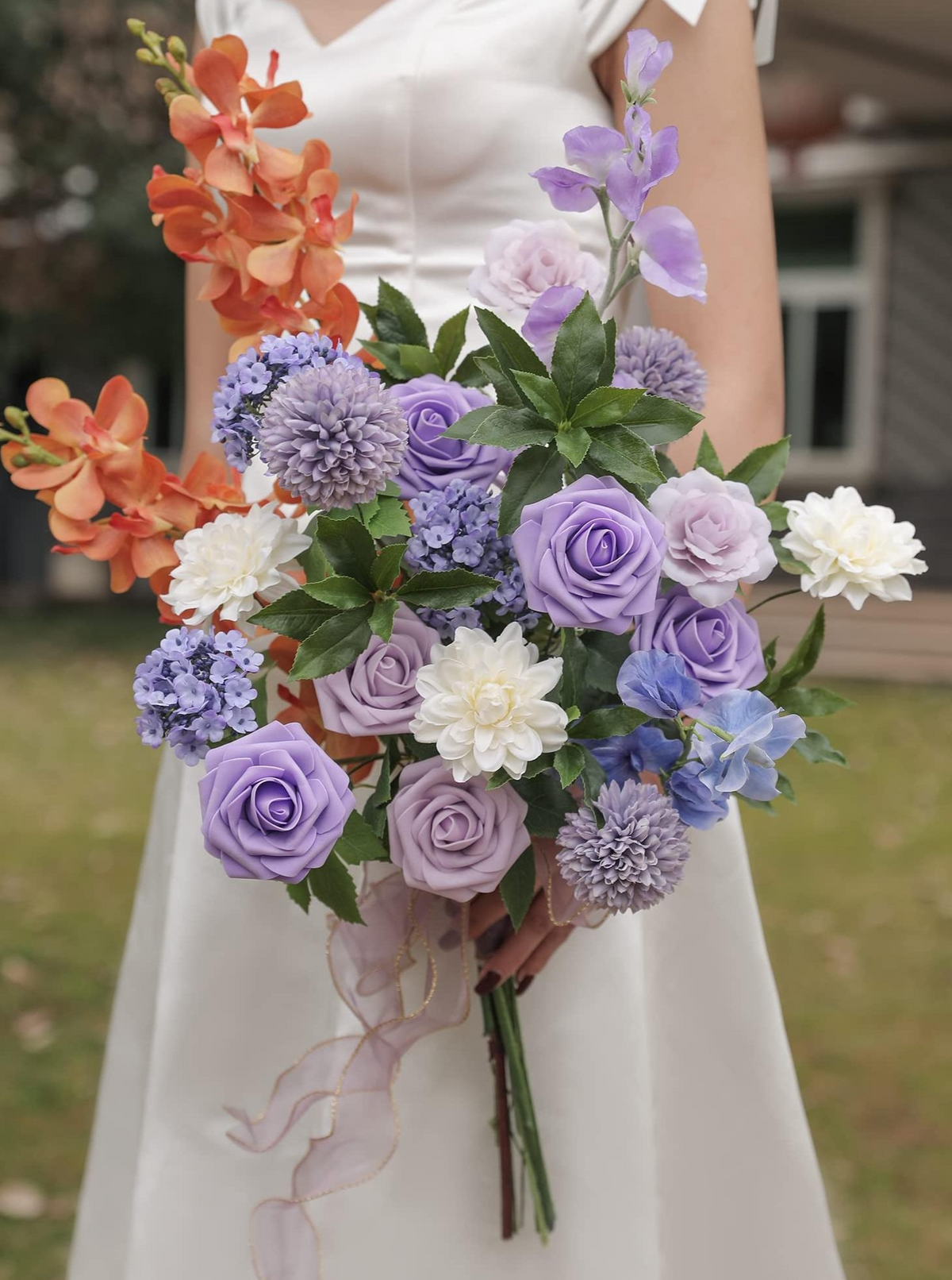 Purple Fake Floral Artificial Flowers DIY Wedding Bouquet Box Set HH1507