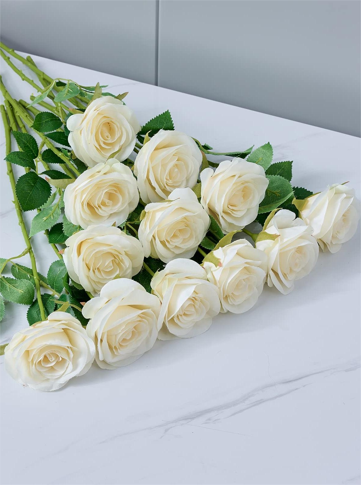 Ivory Artificial Rose Flowers With Long Stems Wedding Bouquet Centerpieces Decorations HH8036