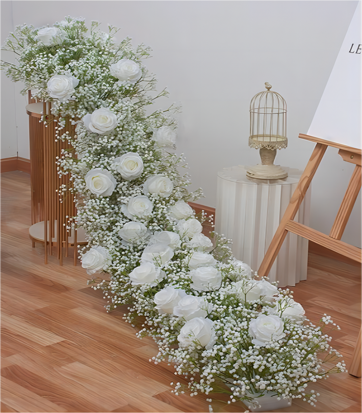 200*35cm White Babysbreath Rose Artificial Flower Wedding Party Birthday Backdrop Decor CH9267