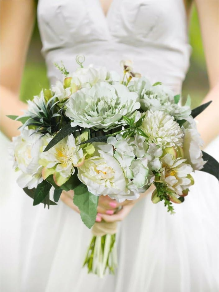White Green Fake Floral Artificial Flowers DIY Wedding Bouquet Box Set HH6007